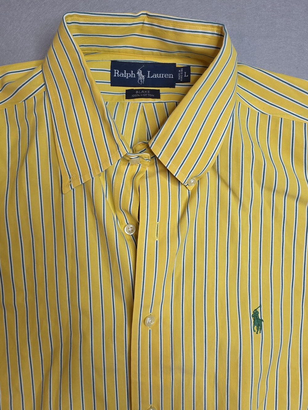 Ralph Lauren Men’s Yellow Striped Button-Down Shirt Shortsleve Large